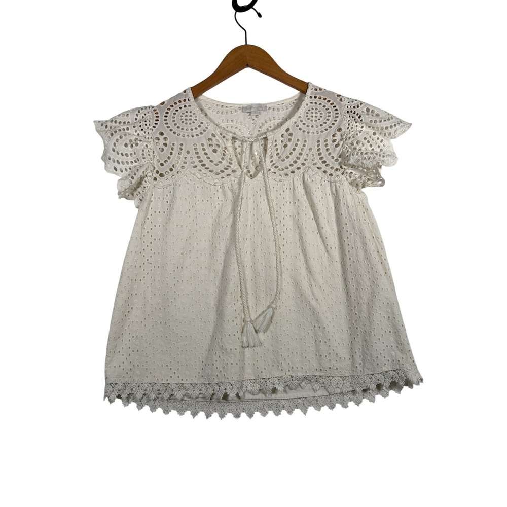 Jennifer and Grace Ivory Eyelet Cottagecore Top Size L Boho Peasant Western